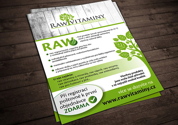 Grafika a tisk propagačních letáků pro společnost Raw Vitaminy.